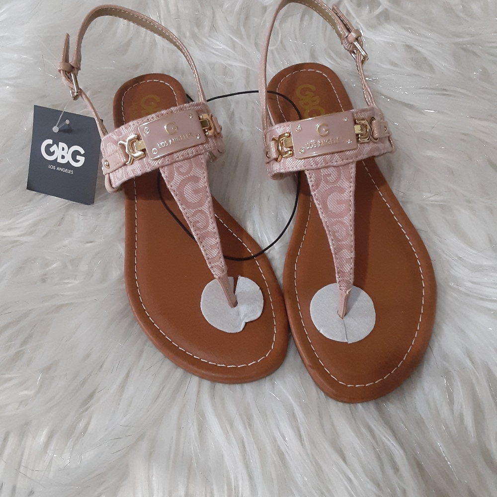 GBG sandals, Pink with gold applications, size 8 1/2